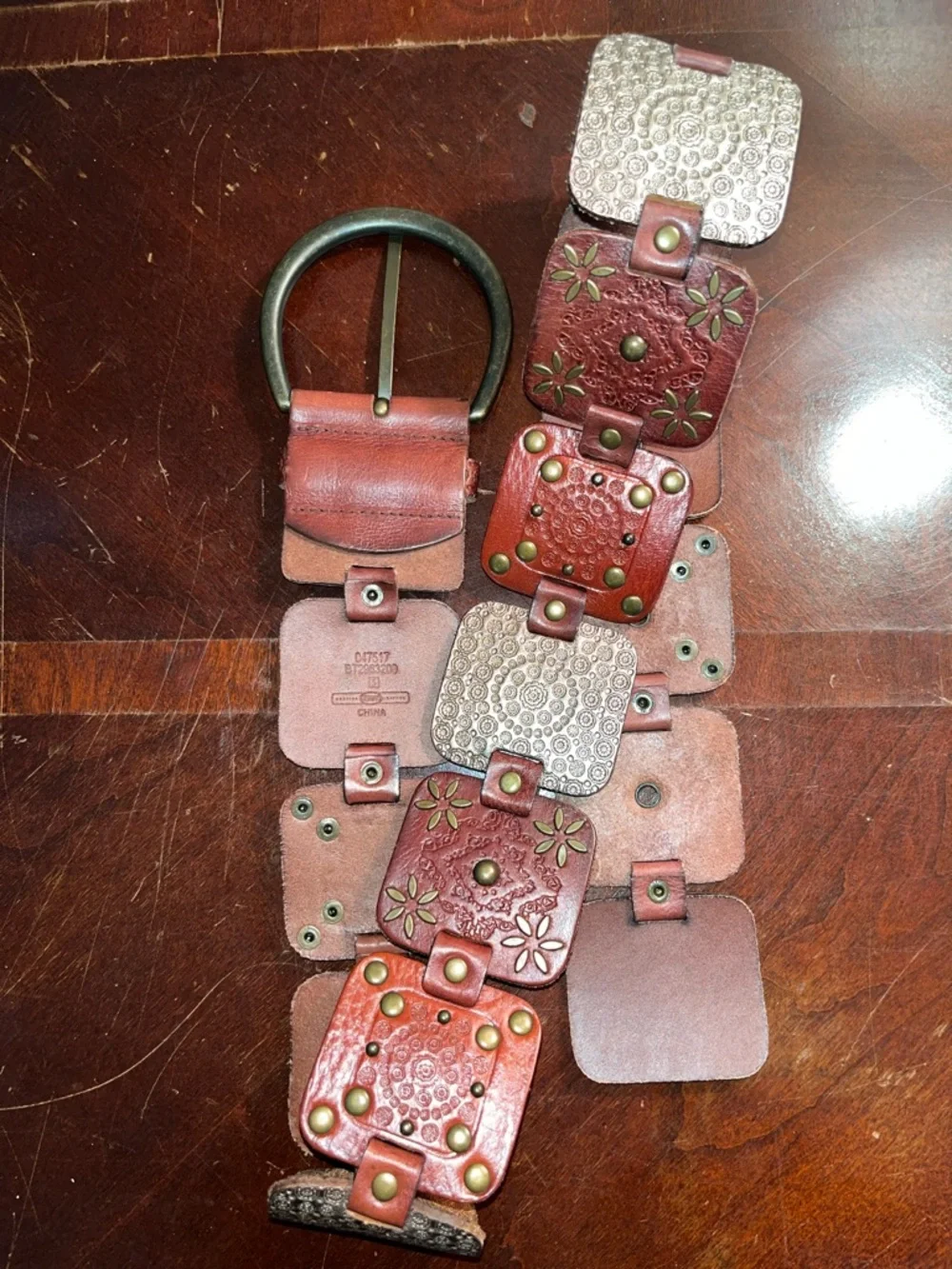 Fossil Multi-Tone Leather Panel Belt in Gold and Brown